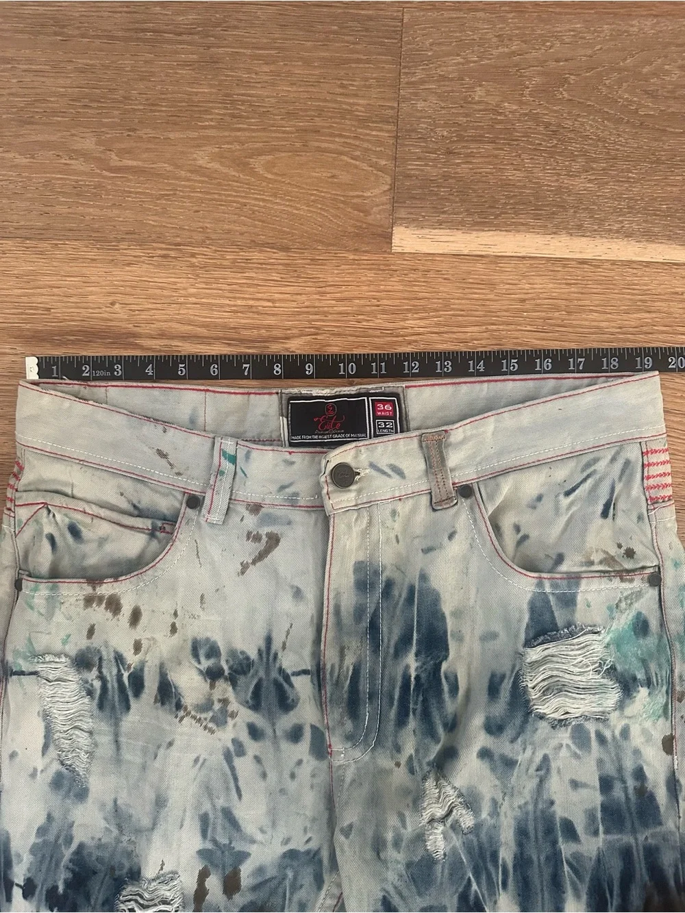 Elite Premium Denim Washed Jeans in Light Teal & Brown Wash - Picture 5 of 7